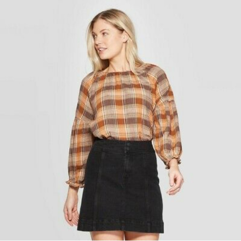 Orange Plaid Blouse